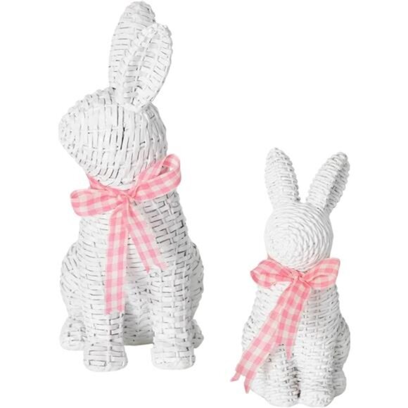White Easter Bunny Figurines Set of 2 Spring Tabletop Decorations Home Decor - Picture 6 of 8